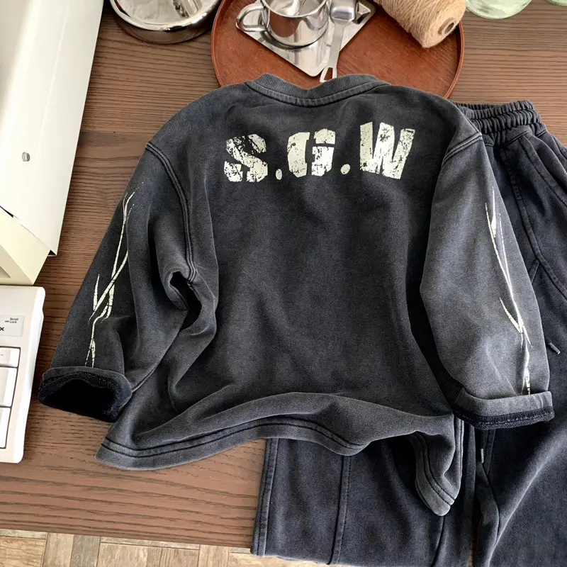 Boys Printed Hoodie Pants Set Black Spring Autumn 2025