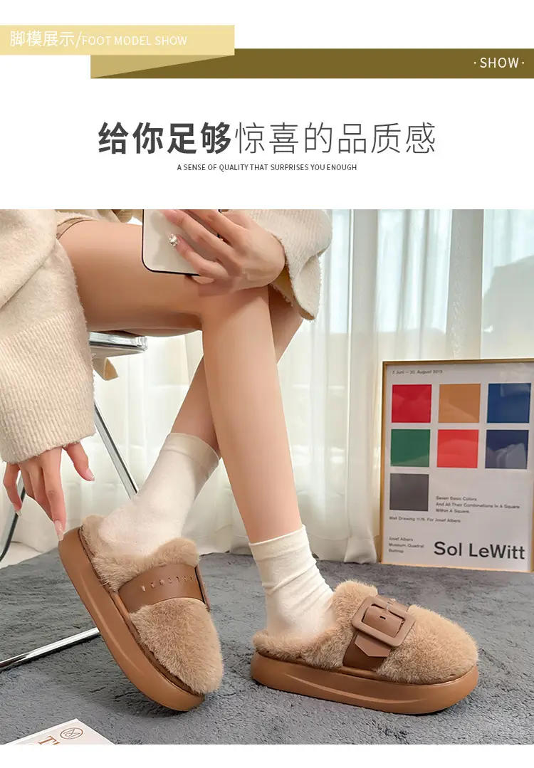 Cross-Border Furry Slippers for Women in Winter, Thick-Soled Plush Outer Wear, New Indoor Comfortable and Warm Slippers for Women Wholesale — feature 12