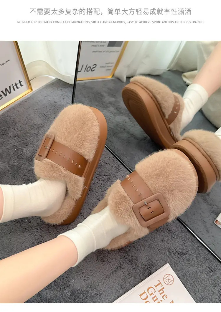 Cross-Border Furry Slippers for Women in Winter, Thick-Soled Plush Outer Wear, New Indoor Comfortable and Warm Slippers for Women Wholesale — feature 14