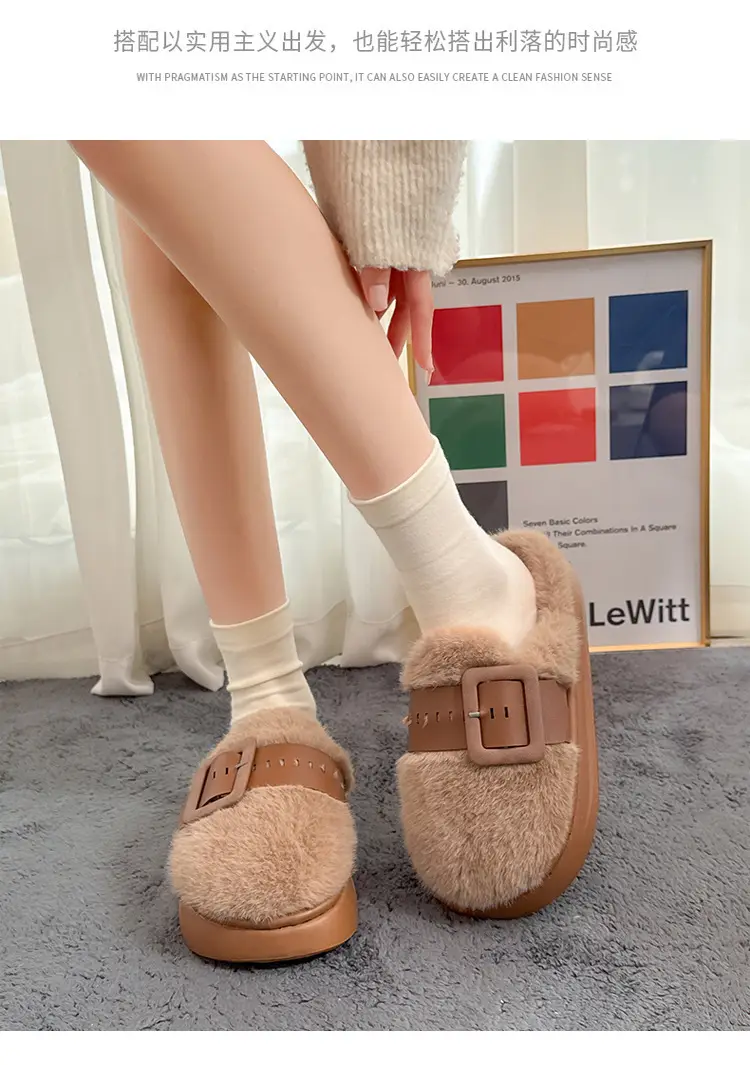 Cross-Border Furry Slippers for Women in Winter, Thick-Soled Plush Outer Wear, New Indoor Comfortable and Warm Slippers for Women Wholesale — feature 15