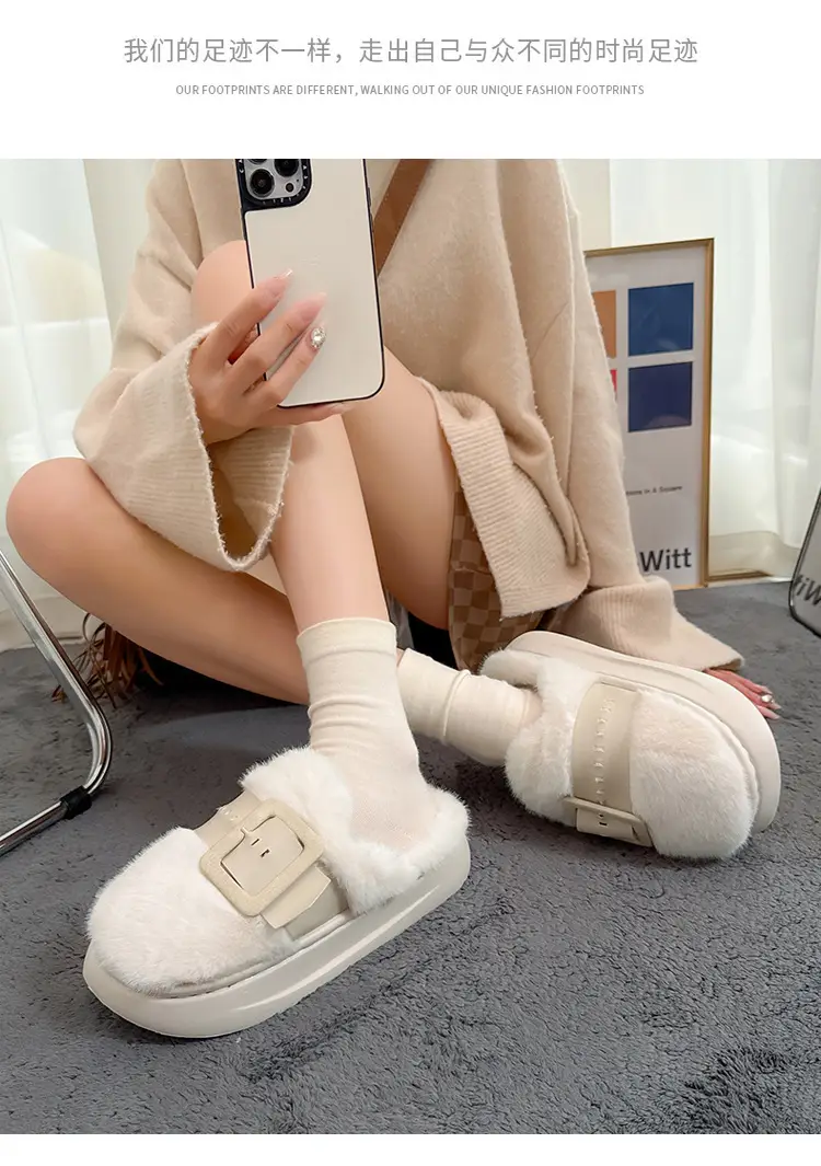 Cross-Border Furry Slippers for Women in Winter, Thick-Soled Plush Outer Wear, New Indoor Comfortable and Warm Slippers for Women Wholesale — feature 16