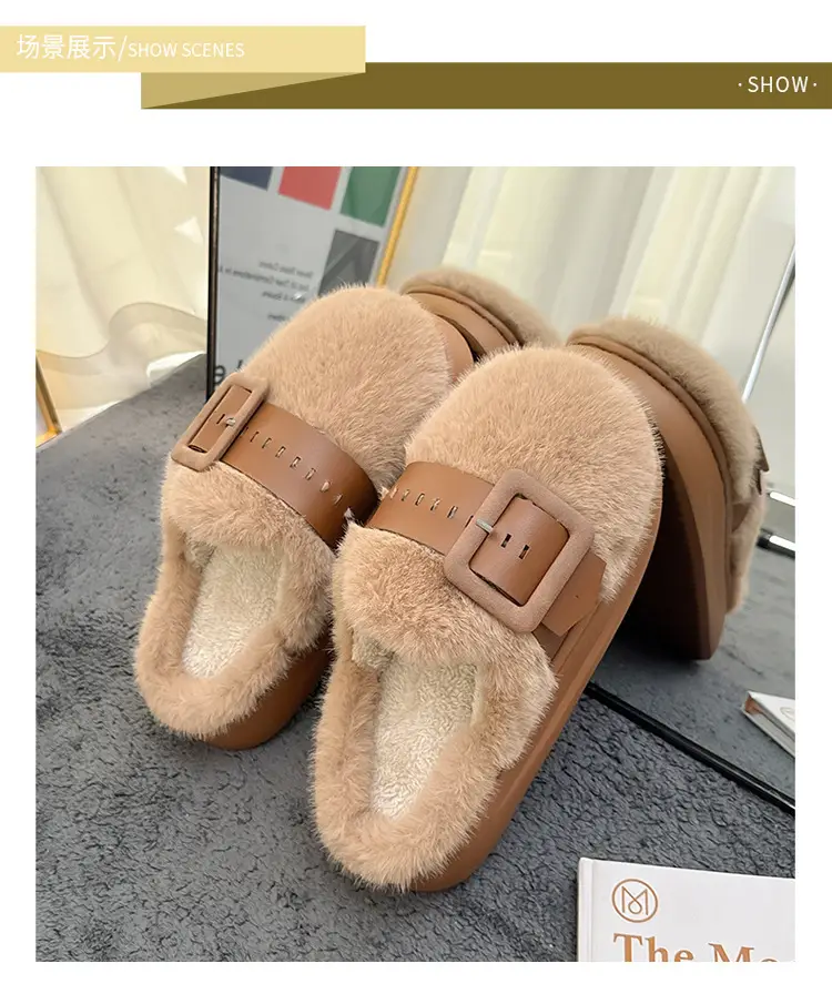 Cross-Border Furry Slippers for Women in Winter, Thick-Soled Plush Outer Wear, New Indoor Comfortable and Warm Slippers for Women Wholesale — feature 4