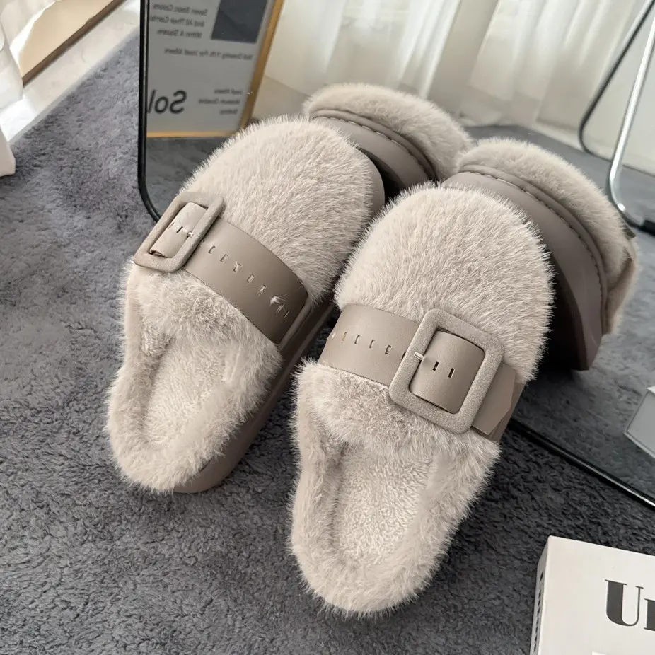 Cross-Border Furry Slippers for Women in Winter, Thick-Soled Plush Outer Wear, New Indoor Comfortable and Warm Slippers for Women Wholesale - Image 2