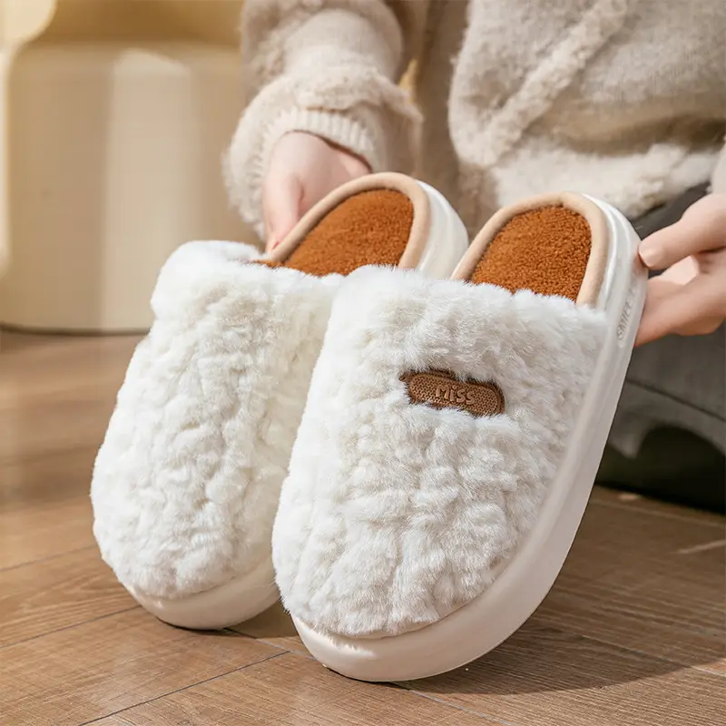 2025 Autumn and Winter New Thick-Soled Cotton Slippers for Women's Home Warm Couple Indoor Furry Slippers Winter Luncai - Image 7