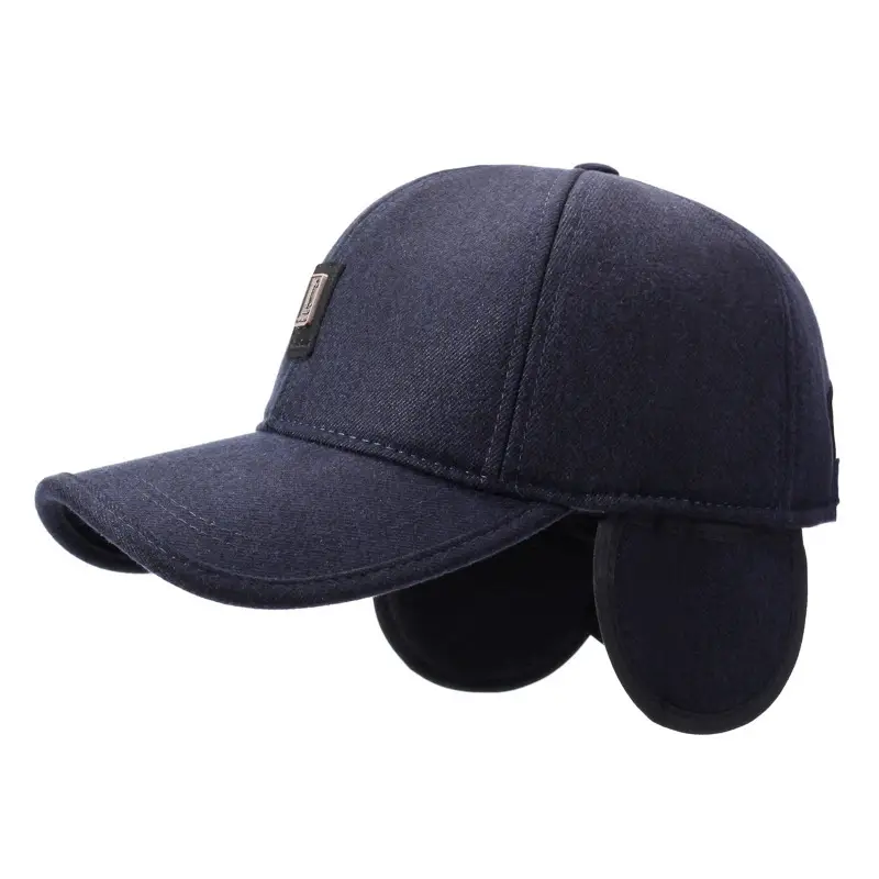 Men's Navy Blue Velvet Baseball Cap with Ear Protection - Image 8