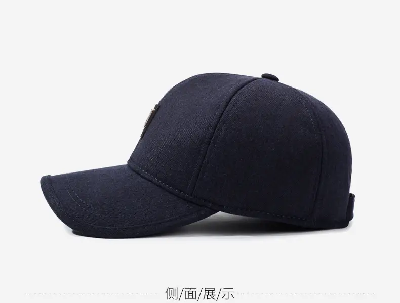 Men's Navy Blue Velvet Baseball Cap with Ear Protection — feature 10