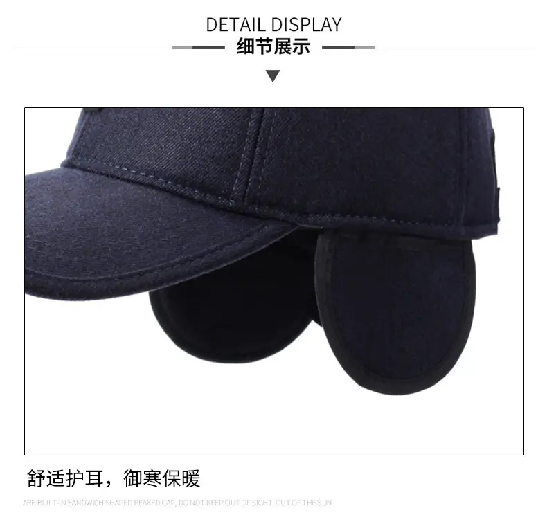 Men's Navy Blue Velvet Baseball Cap with Ear Protection — feature 15