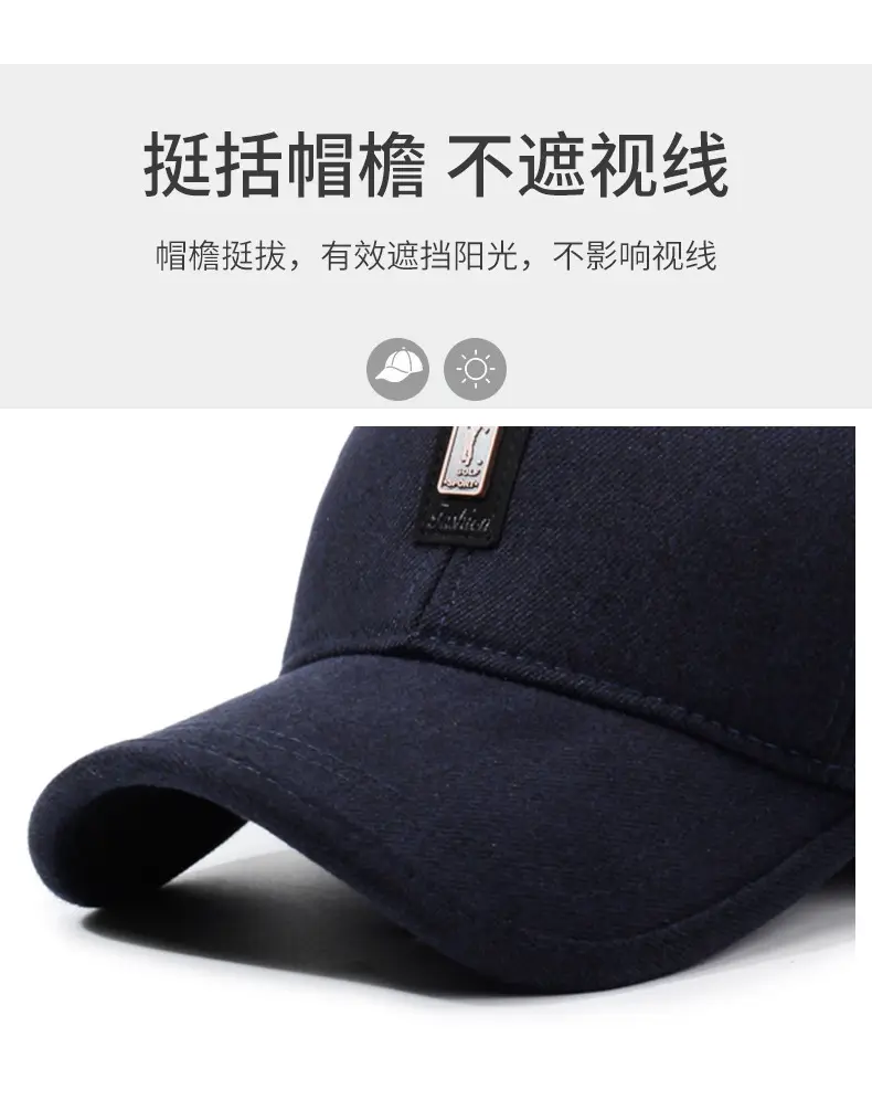 Men's Navy Blue Velvet Baseball Cap with Ear Protection — feature 2