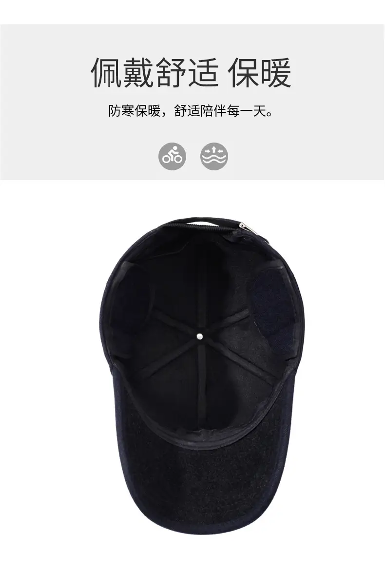 Men's Navy Blue Velvet Baseball Cap with Ear Protection — feature 5