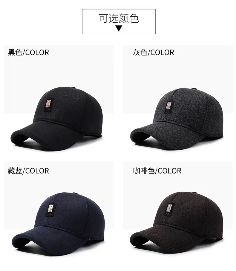 Men's Navy Blue Velvet Baseball Cap with Ear Protection — feature 7