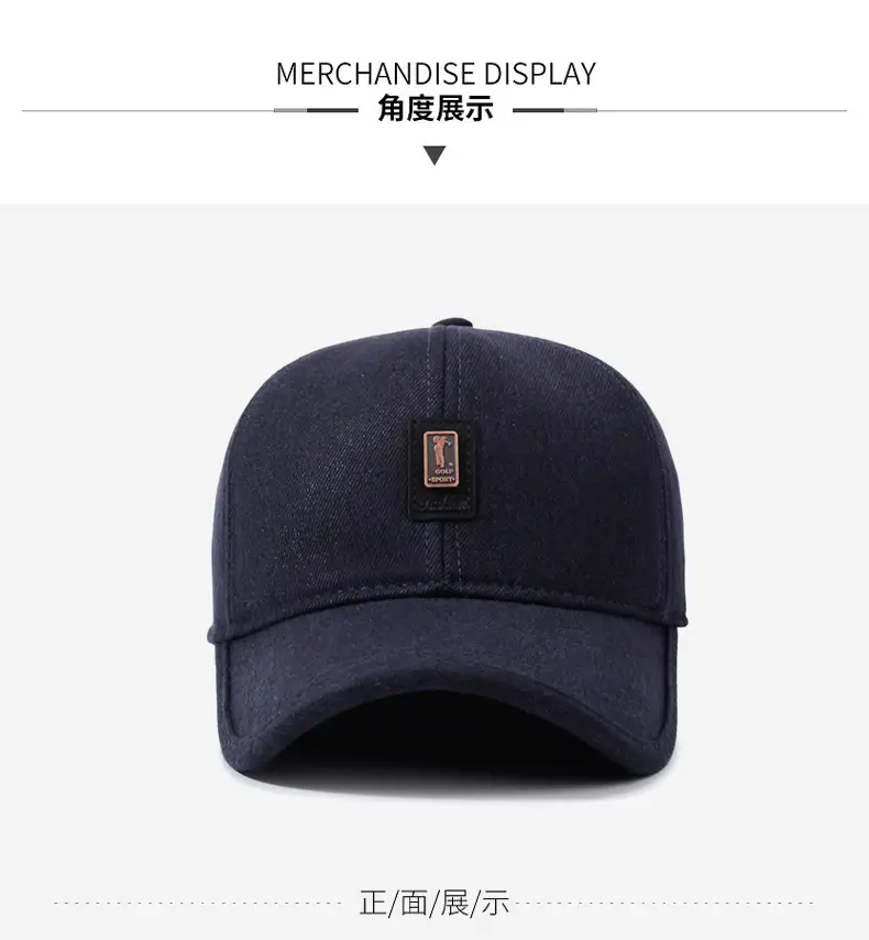 Men's Navy Blue Velvet Baseball Cap with Ear Protection — feature 8