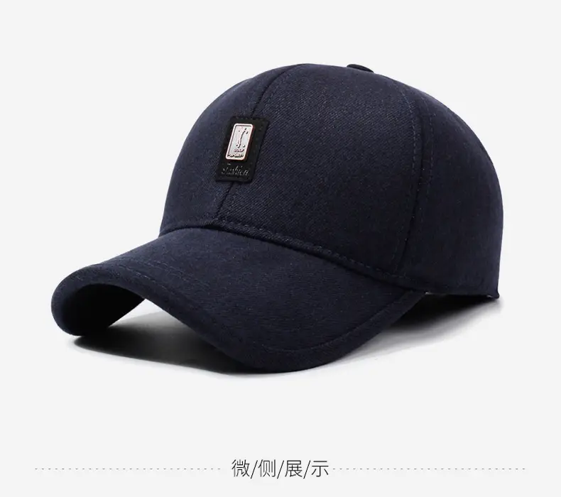 Men's Navy Blue Velvet Baseball Cap with Ear Protection — feature 9