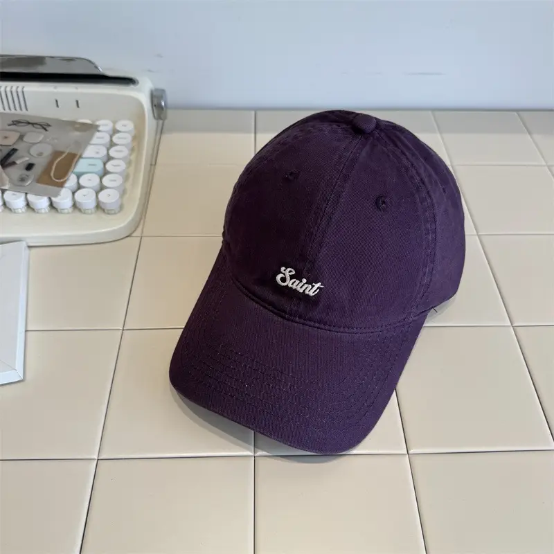 White-Purple Cotton Letter Embroidery Baseball Cap for Women - Image 3