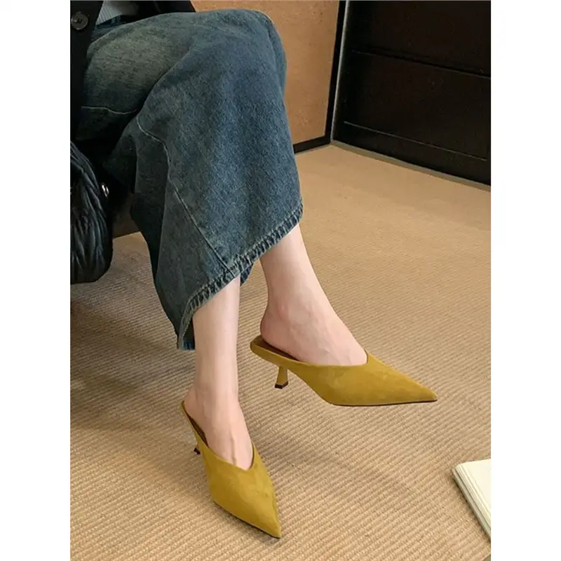 2026 Autumn New French Style Pointed Toe Suede Stiletto High Heels Women's Fashion Versatile Commuter Mules - Image 5