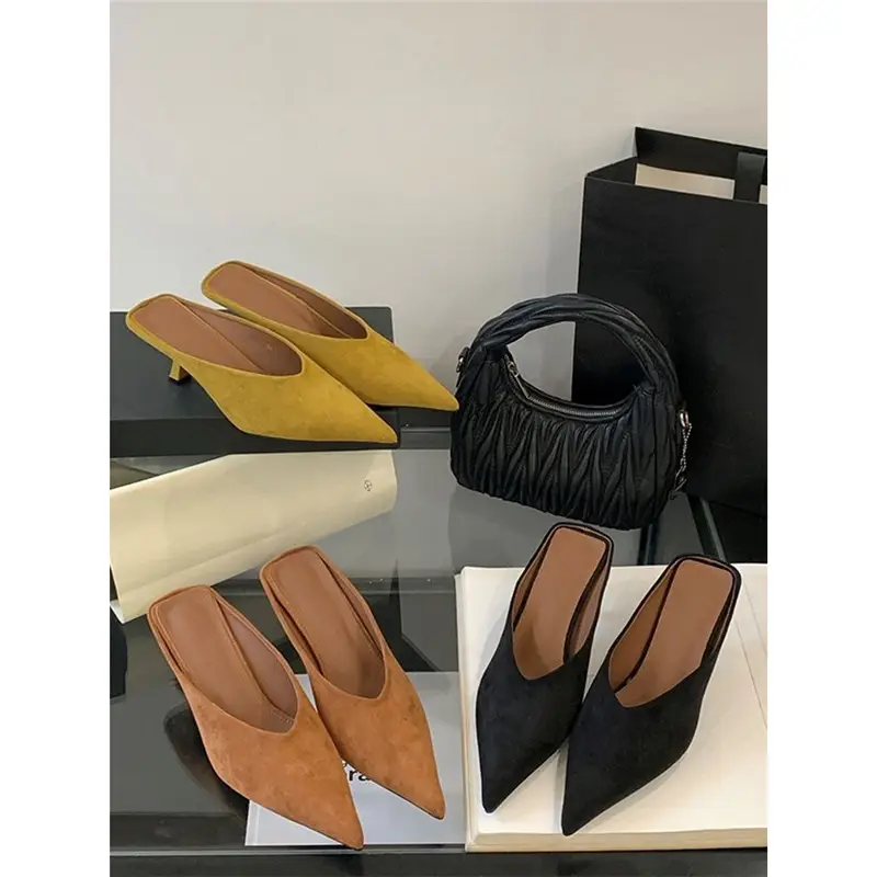 2026 Autumn New French Style Pointed Toe Suede Stiletto High Heels Women's Fashion Versatile Commuter Mules - Image 6