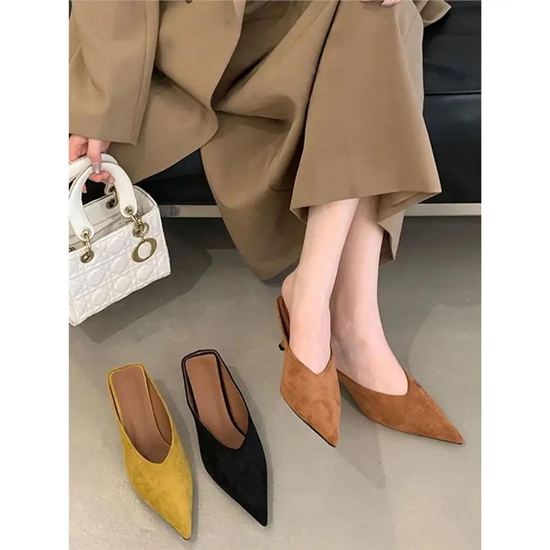 2026 Autumn New French Style Pointed Toe Suede Stiletto High Heels Women's Fashion Versatile Commuter Mules - Image 7