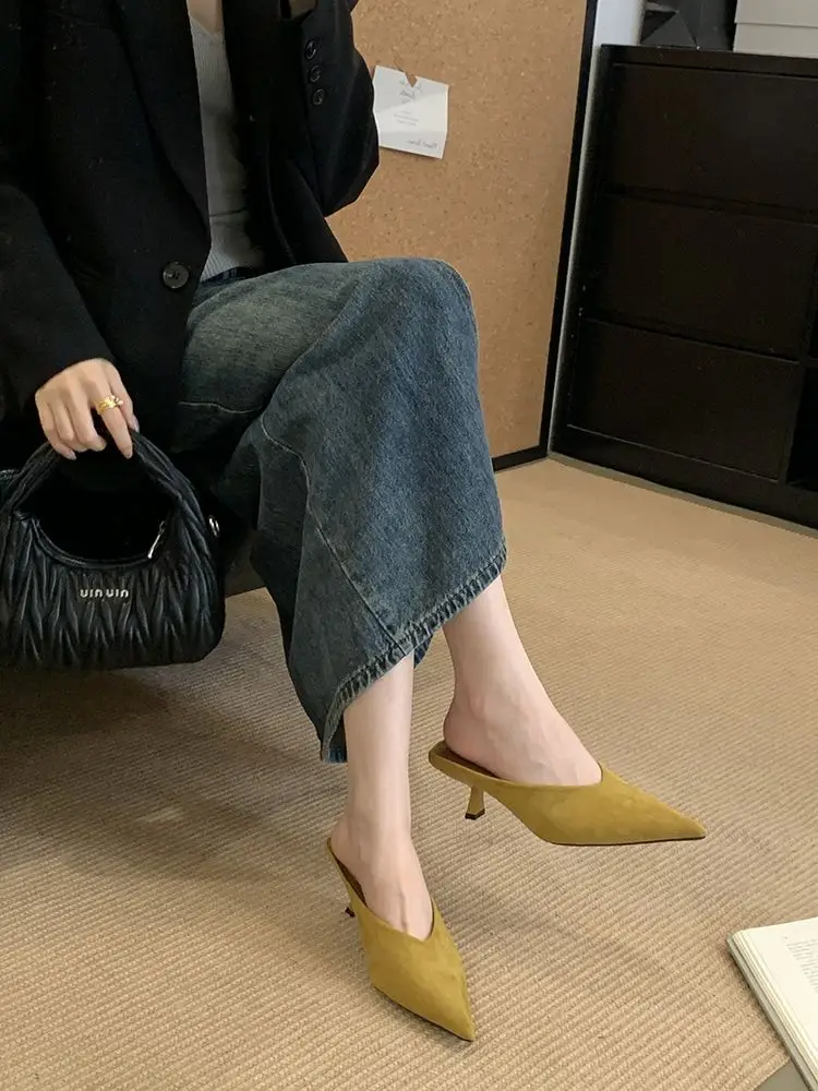 2026 Autumn New French Style Pointed Toe Suede Stiletto High Heels Women's Fashion Versatile Commuter Mules — feature 11