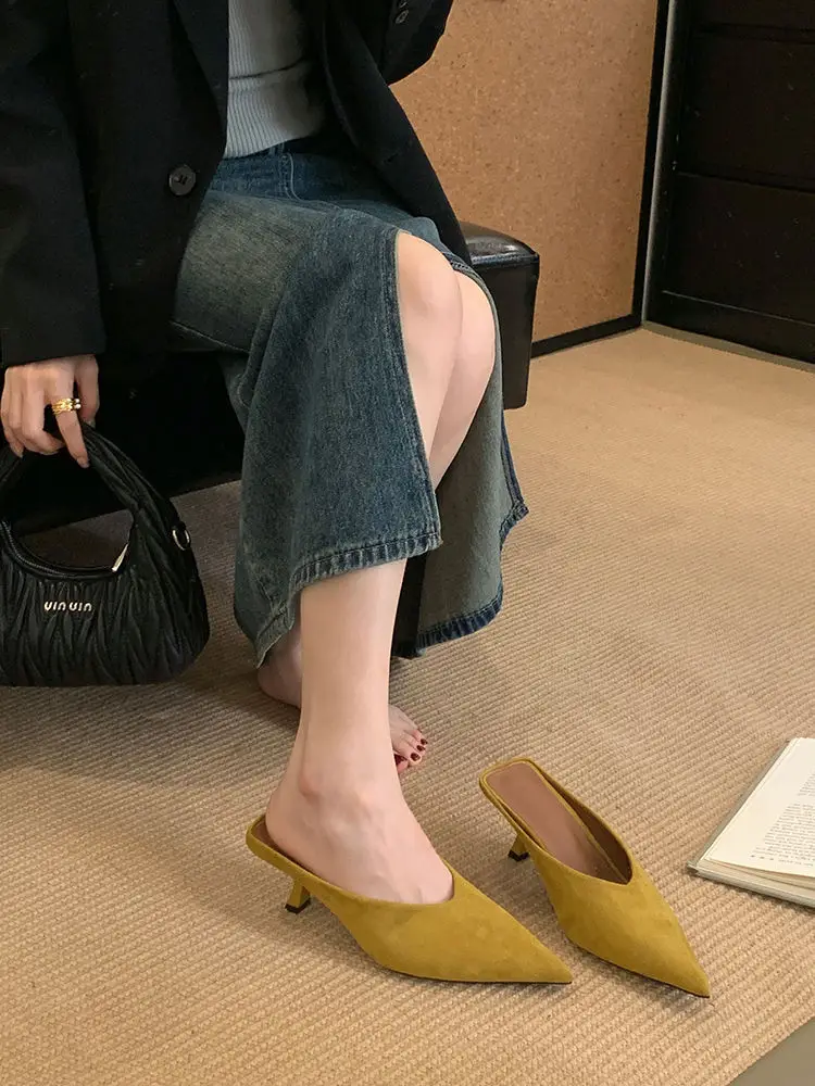 2026 Autumn New French Style Pointed Toe Suede Stiletto High Heels Women's Fashion Versatile Commuter Mules — feature 12