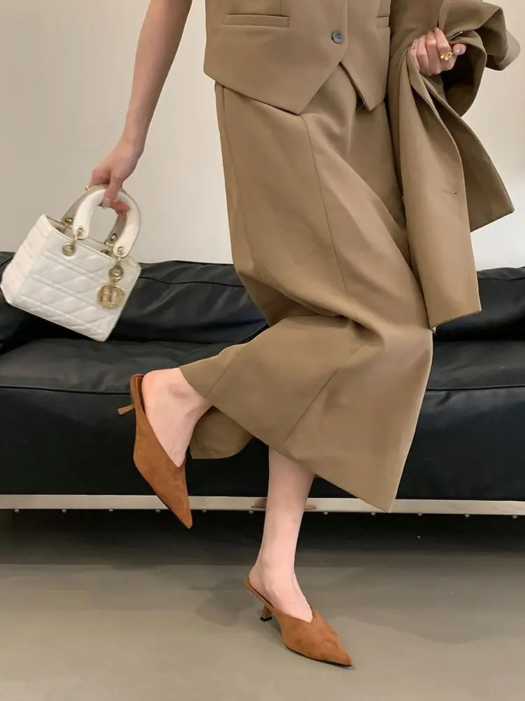2026 Autumn New French Style Pointed Toe Suede Stiletto High Heels Women's Fashion Versatile Commuter Mules — feature 14