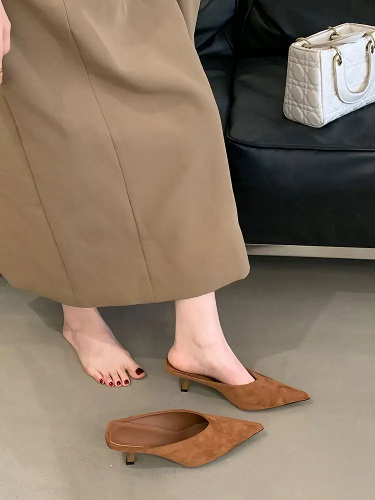 2026 Autumn New French Style Pointed Toe Suede Stiletto High Heels Women's Fashion Versatile Commuter Mules — feature 15