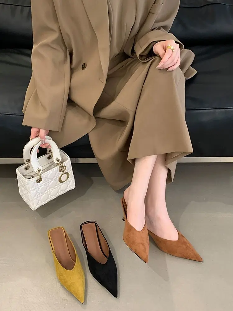 2026 Autumn New French Style Pointed Toe Suede Stiletto High Heels Women's Fashion Versatile Commuter Mules — feature 2