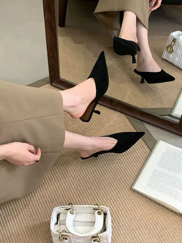 2026 Autumn New French Style Pointed Toe Suede Stiletto High Heels Women's Fashion Versatile Commuter Mules — feature 6