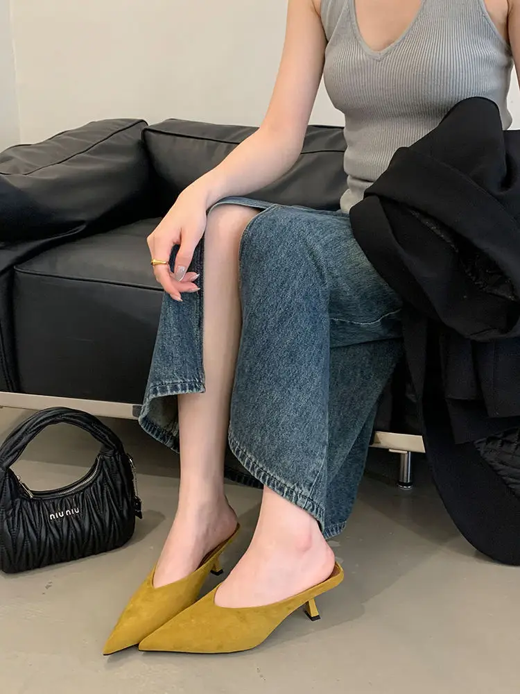 2026 Autumn New French Style Pointed Toe Suede Stiletto High Heels Women's Fashion Versatile Commuter Mules — feature 8