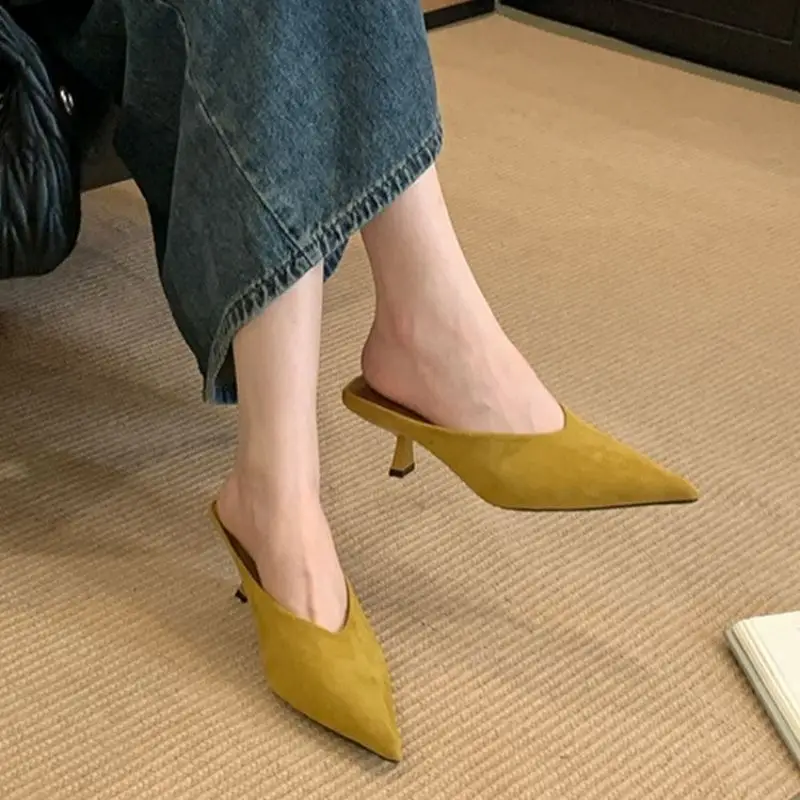 2026 Autumn New French Style Pointed Toe Suede Stiletto High Heels Women's Fashion Versatile Commuter Mules - Image 2