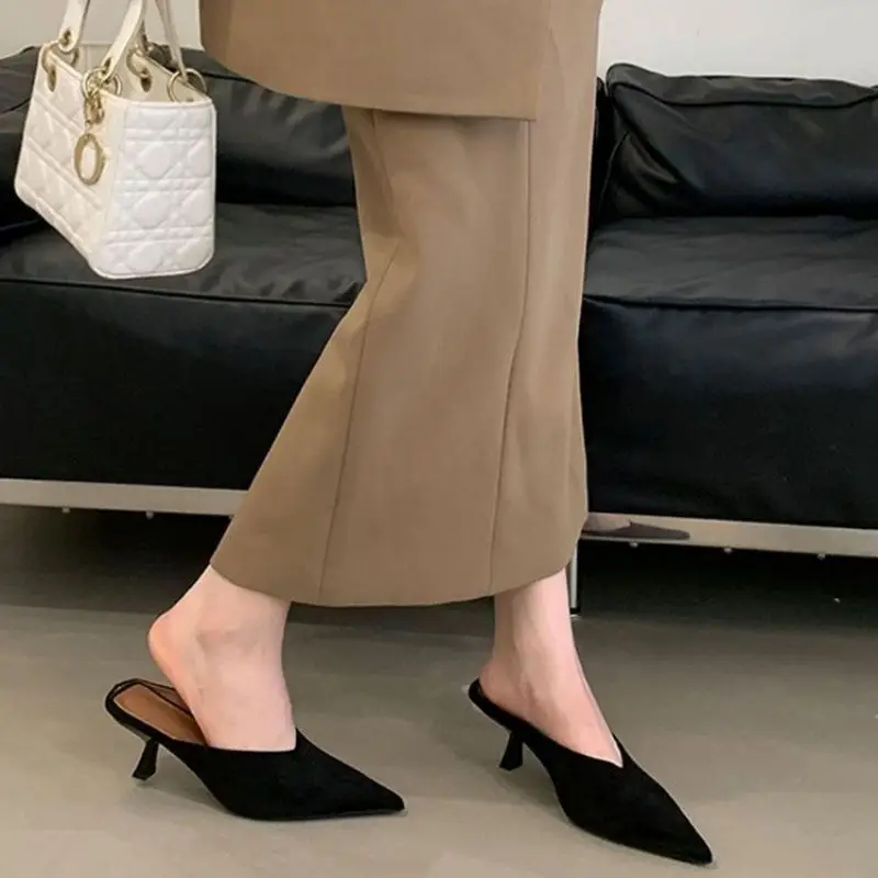 2026 Autumn New French Style Pointed Toe Suede Stiletto High Heels Women's Fashion Versatile Commuter Mules - Image 3