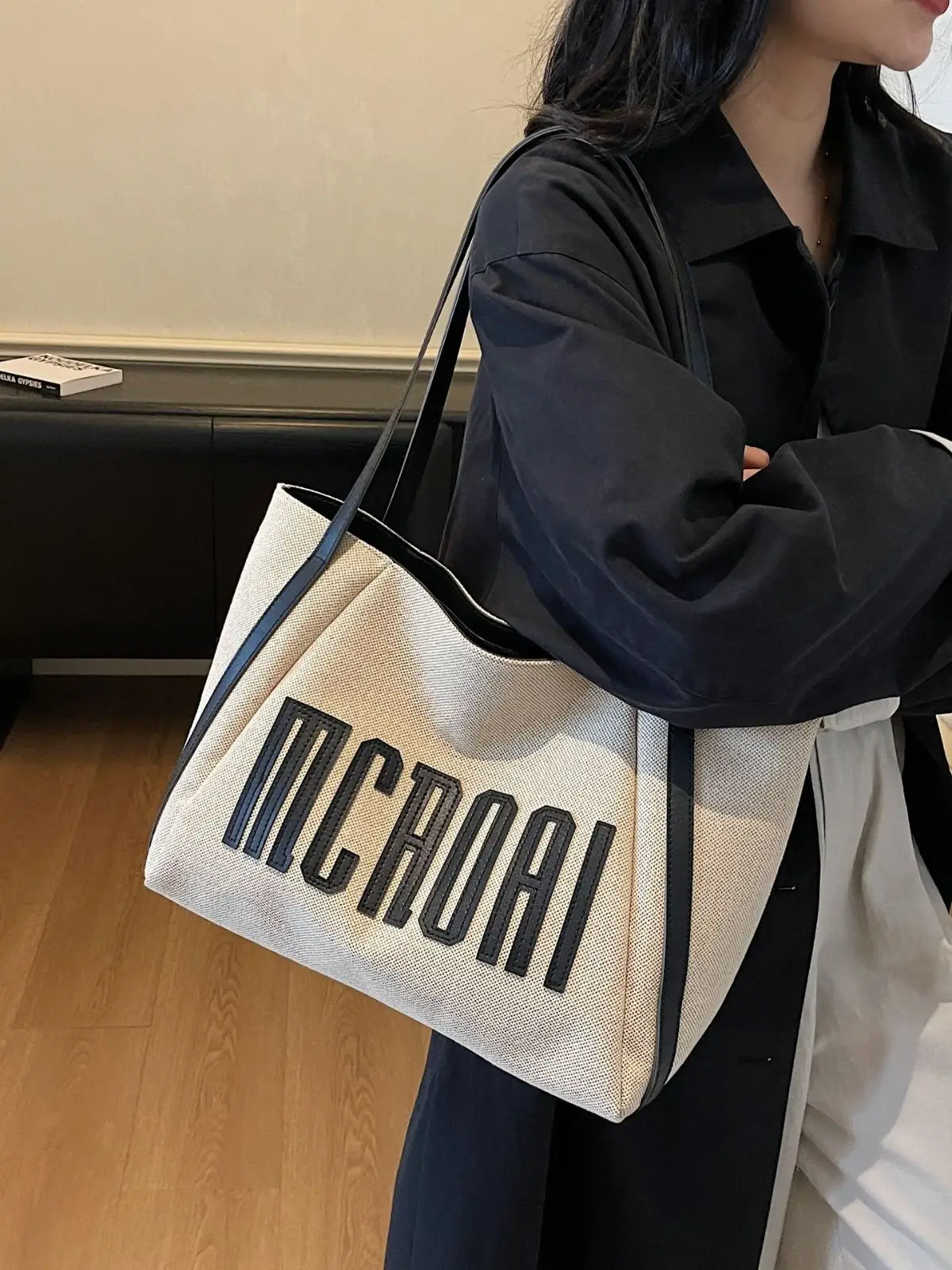 Women's Cross-Brand Canvas Tote Bag Large Capacity Fashionable Commuter Bag - Image 4