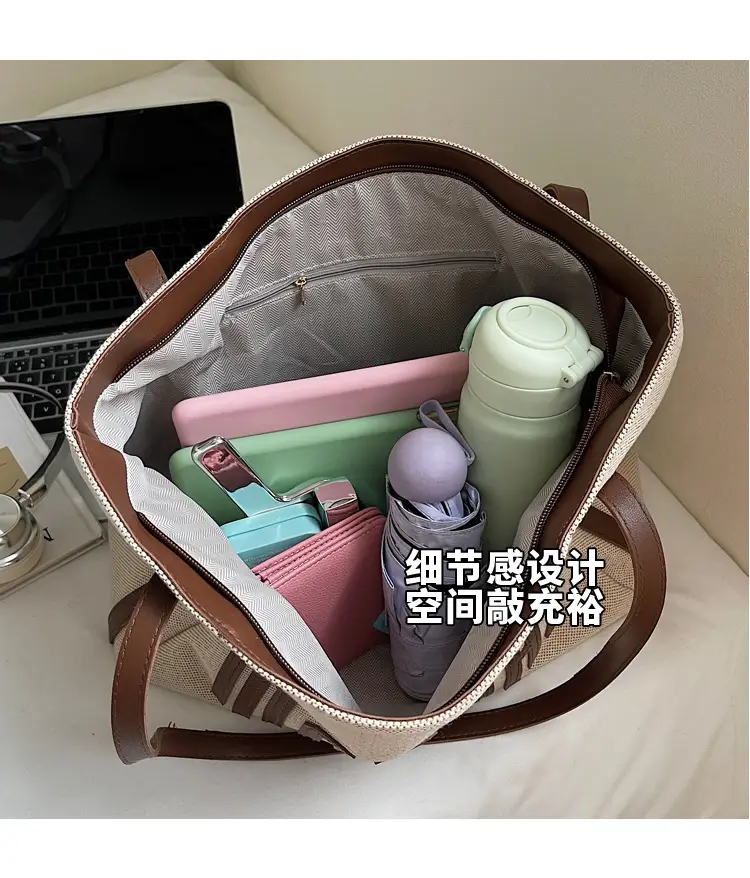 Women's Cross-Brand Canvas Tote Bag Large Capacity Fashionable Commuter Bag — feature 11