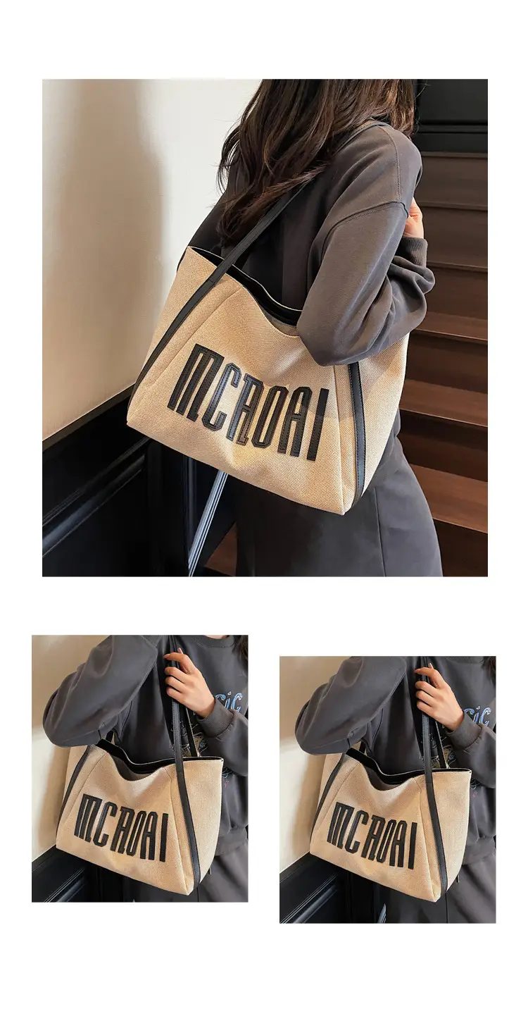 Women's Cross-Brand Canvas Tote Bag Large Capacity Fashionable Commuter Bag — feature 12
