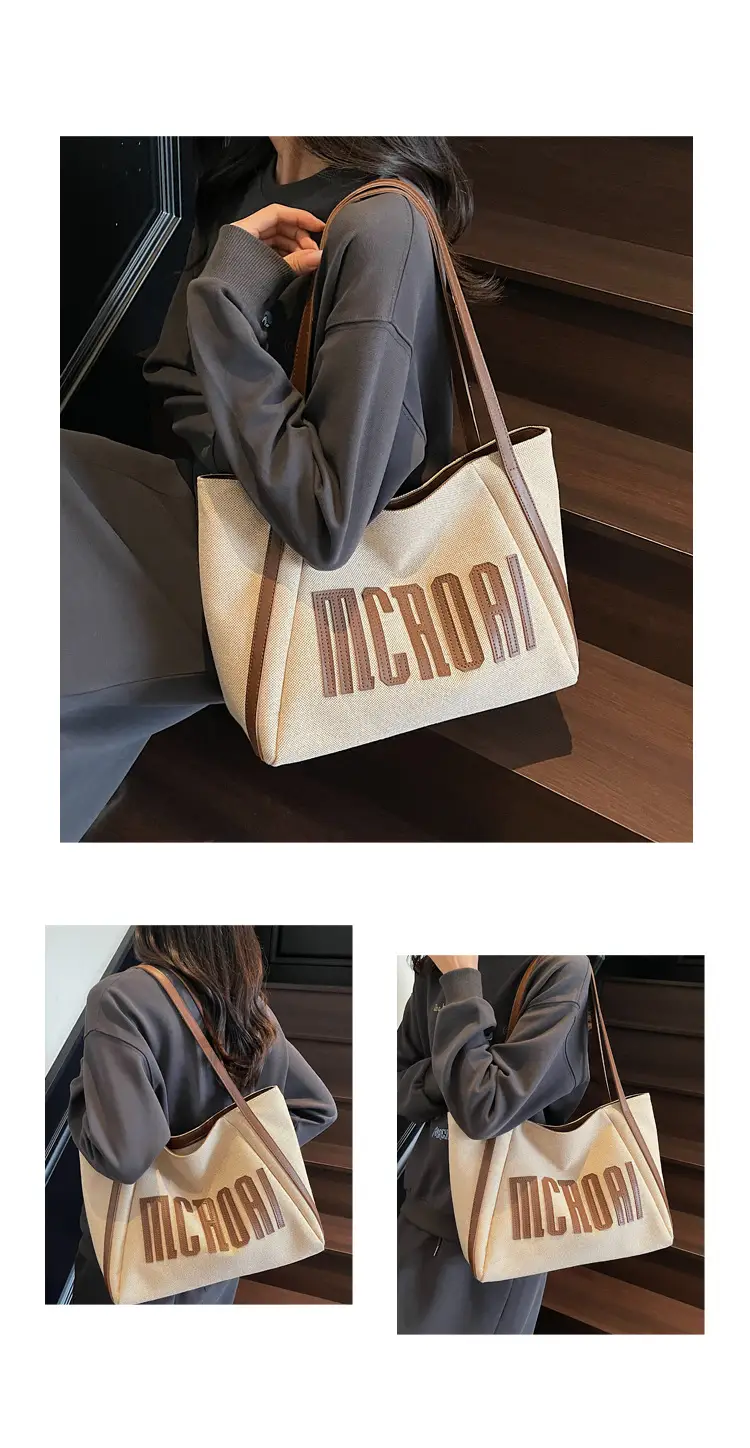 Women's Cross-Brand Canvas Tote Bag Large Capacity Fashionable Commuter Bag — feature 13