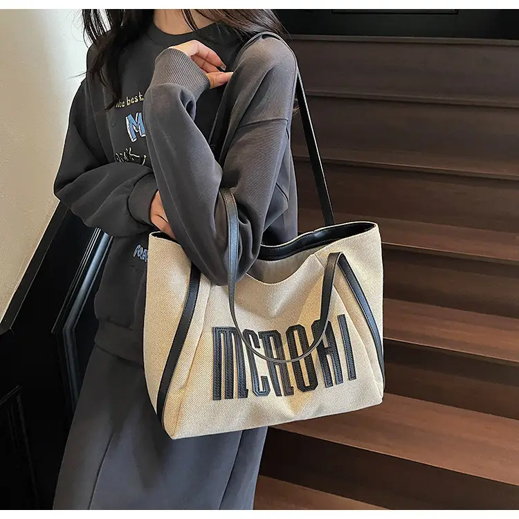 Women's Cross-Brand Canvas Tote Bag Large Capacity Fashionable Commuter Bag — feature 3