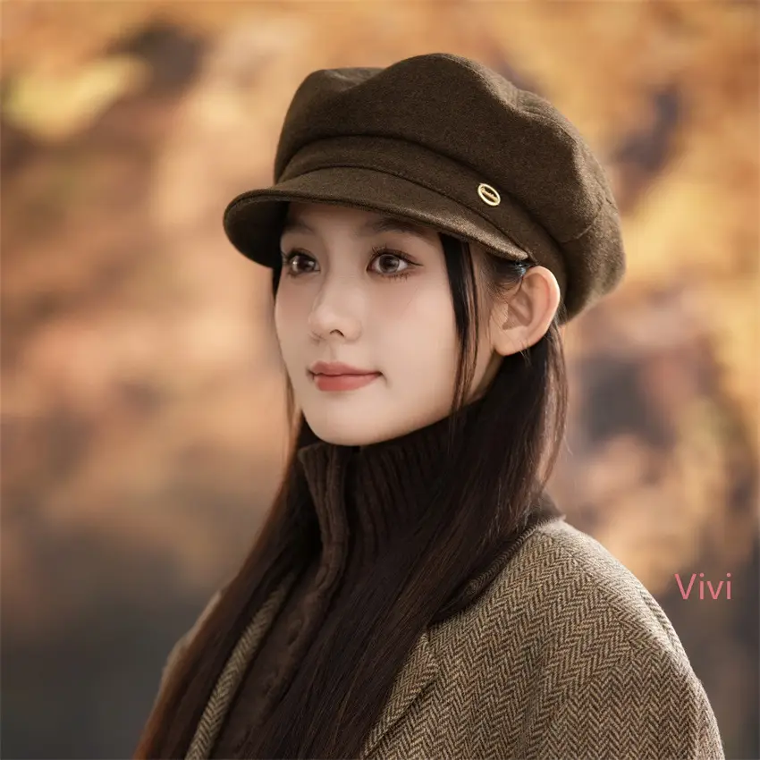 Women Duckbill Cap Beige Painter's Hat - Image 7