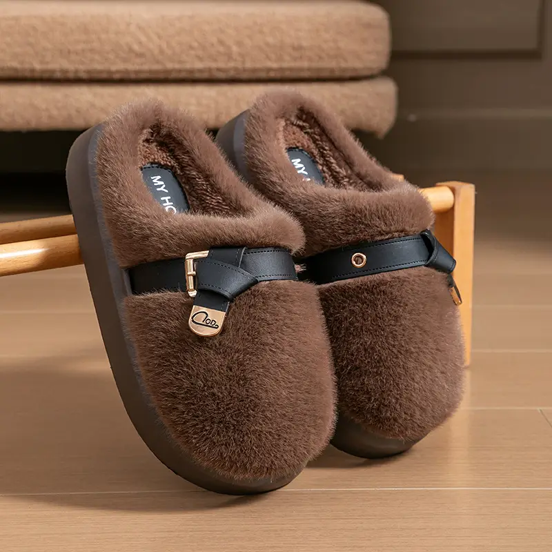 Women Fleece Lined Slippers Brown 2025 - Image 6