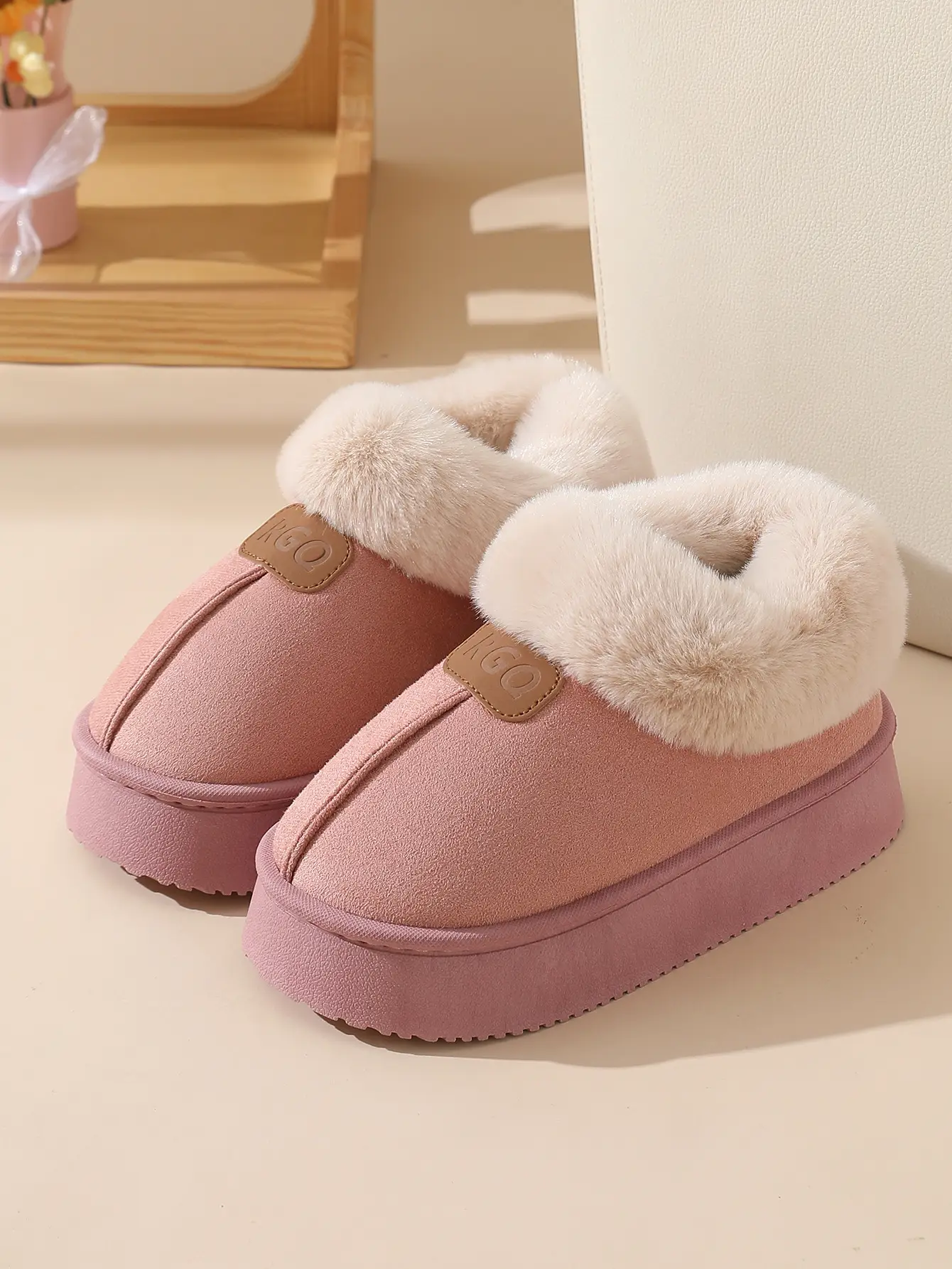 Women Winter Velvet Slippers with Fur Heel Brown — feature 11