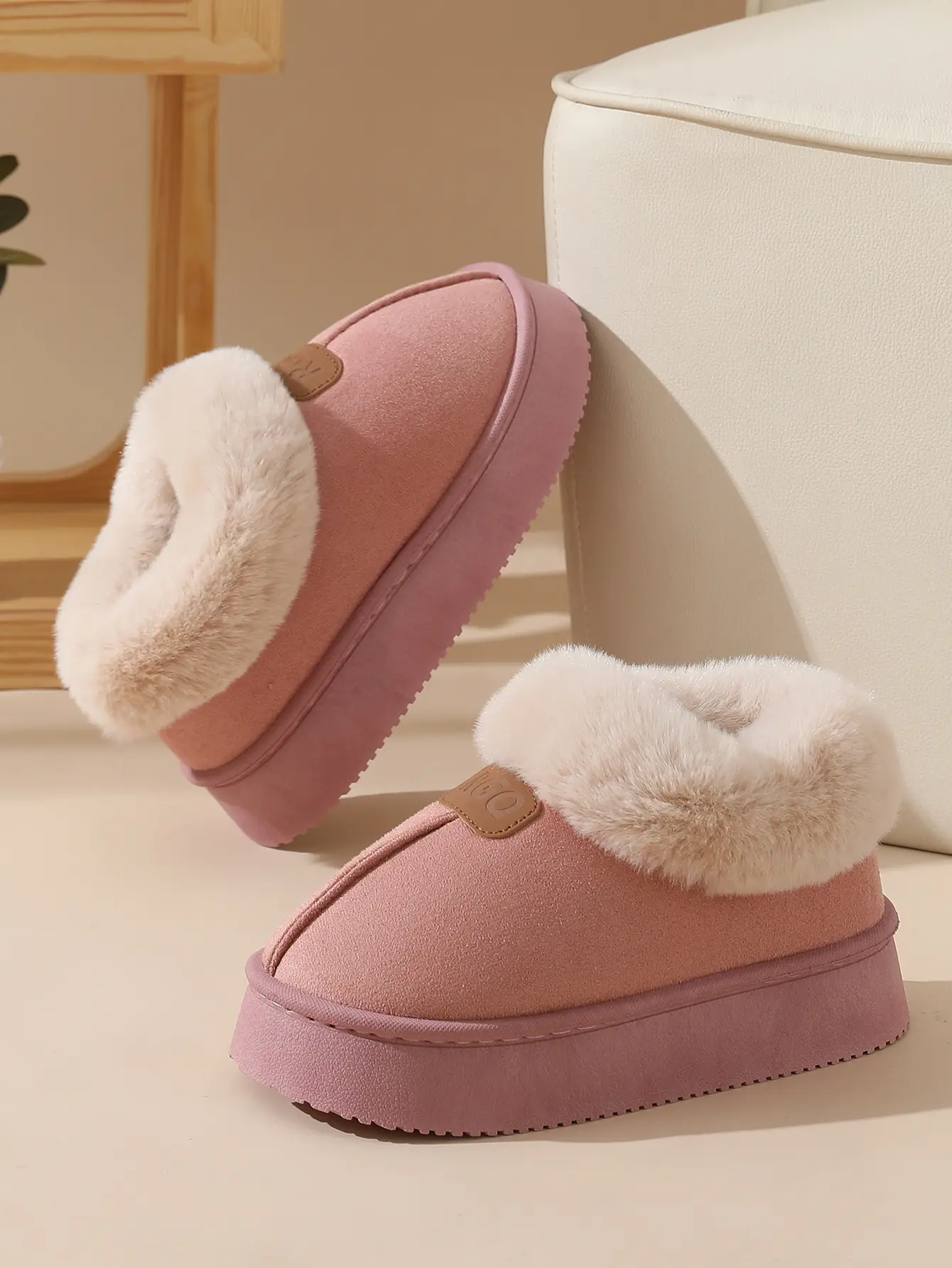 Women Winter Velvet Slippers with Fur Heel Brown — feature 12