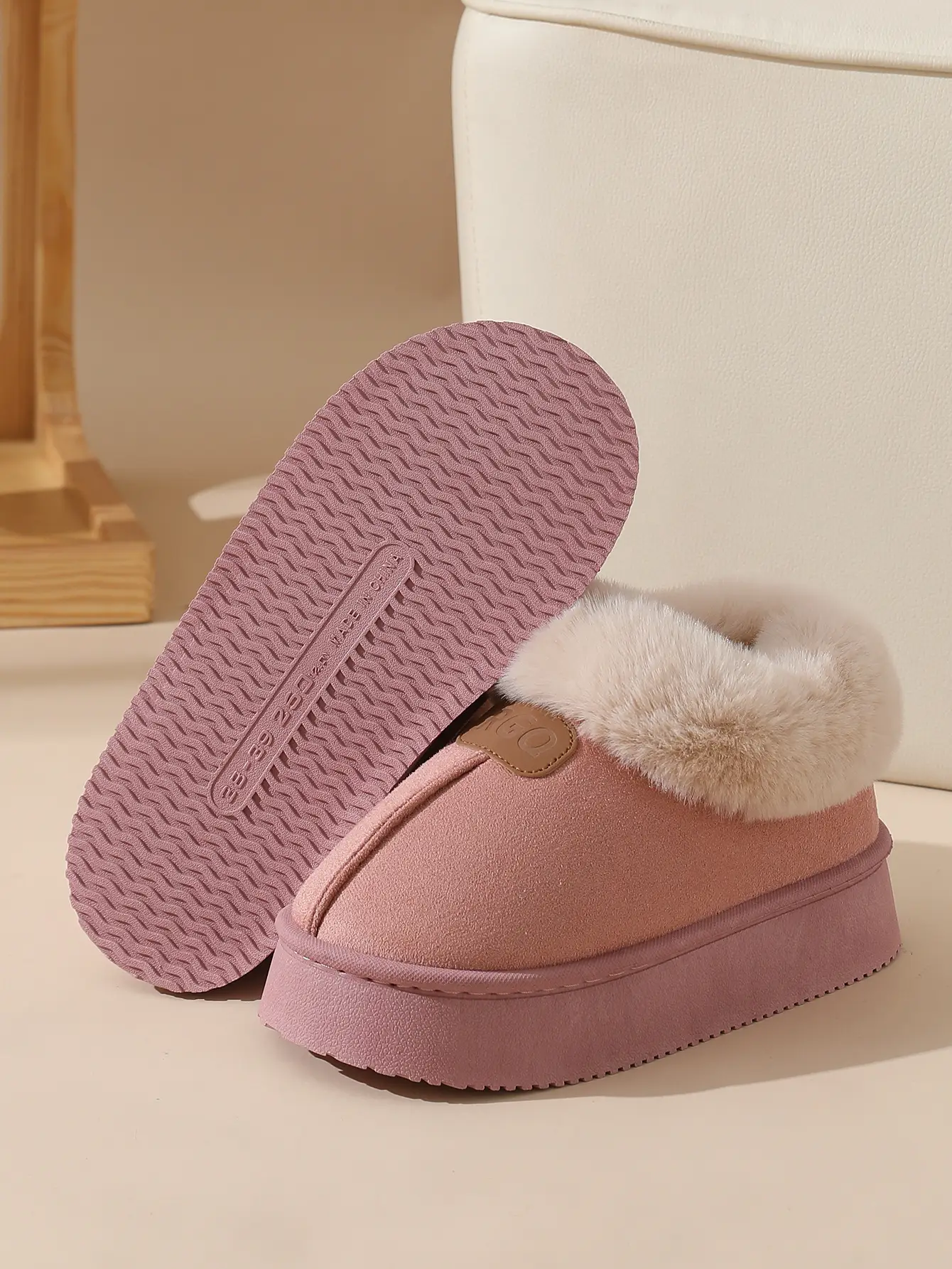 Women Winter Velvet Slippers with Fur Heel Brown — feature 13
