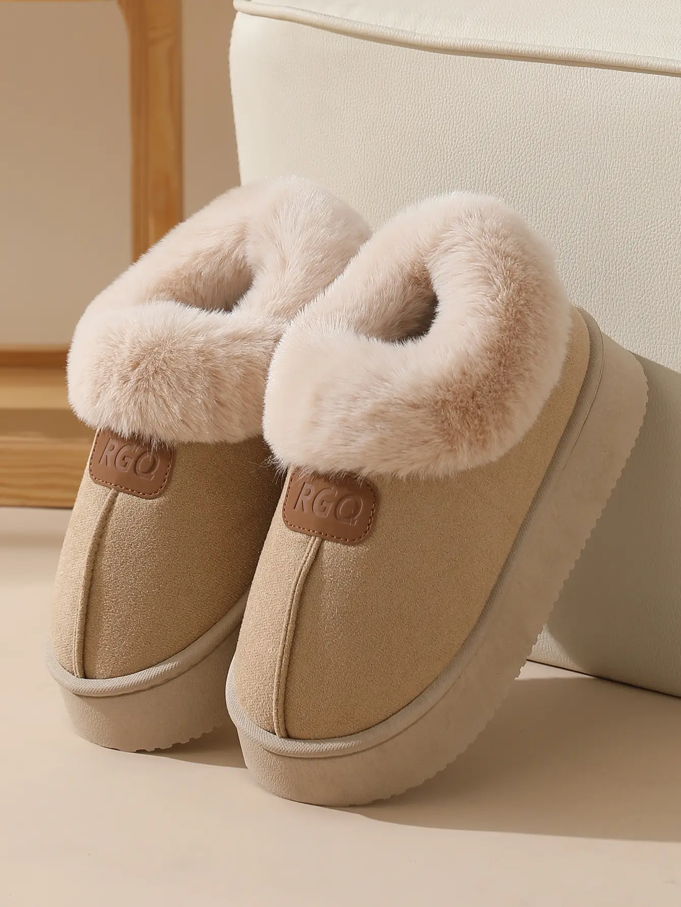 Women Winter Velvet Slippers with Fur Heel Brown — feature 6