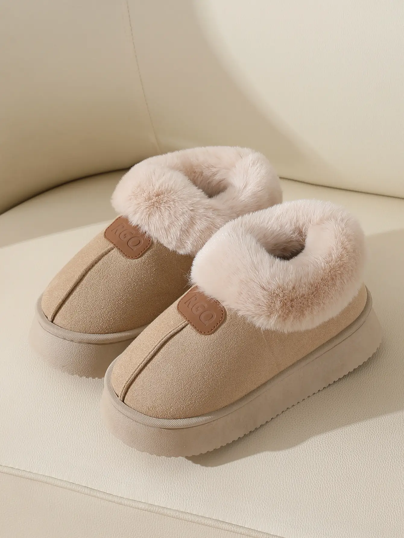 Women Winter Velvet Slippers with Fur Heel Brown — feature 8