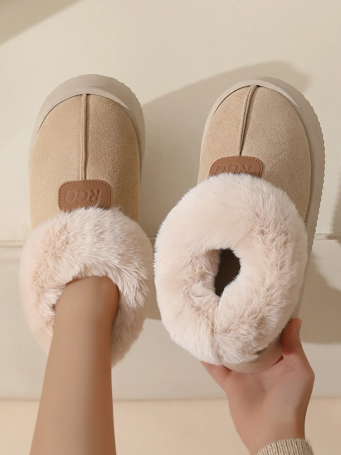 Women Winter Velvet Slippers with Fur Heel Brown — feature 9