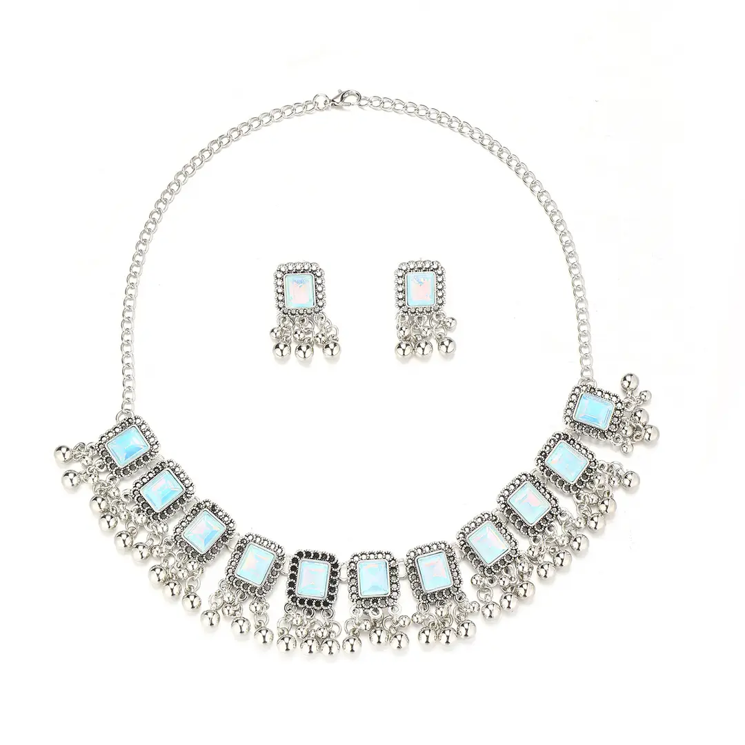 Southeast Asian Fashion Exaggerated Stylish Jewelry Ethnic Style Tassel Necklace Earrings Retro Niche Necklace Two-Piece Set