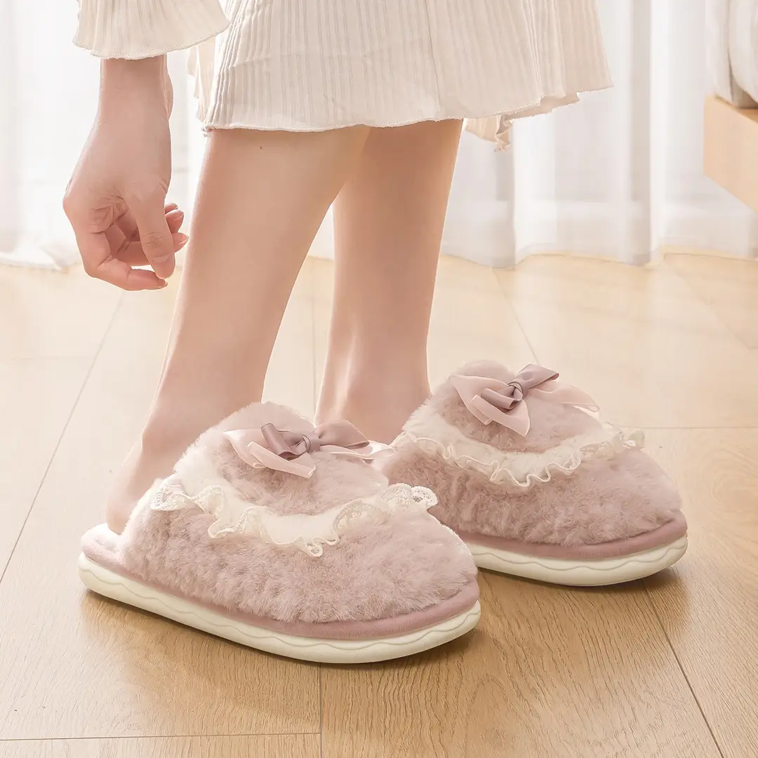 Plush Cotton Slippers for Women, Autumn and Winter, Girly Style, Indoor Home Slippers, 2026 New Model, Non-Slip, Warm Cotton Slippers - Image 5