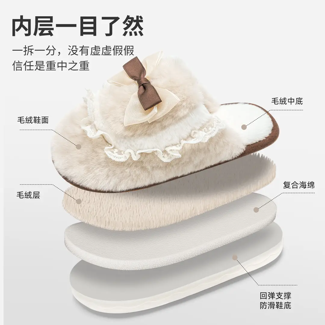 Plush Cotton Slippers for Women, Autumn and Winter, Girly Style, Indoor Home Slippers, 2026 New Model, Non-Slip, Warm Cotton Slippers - Image 6