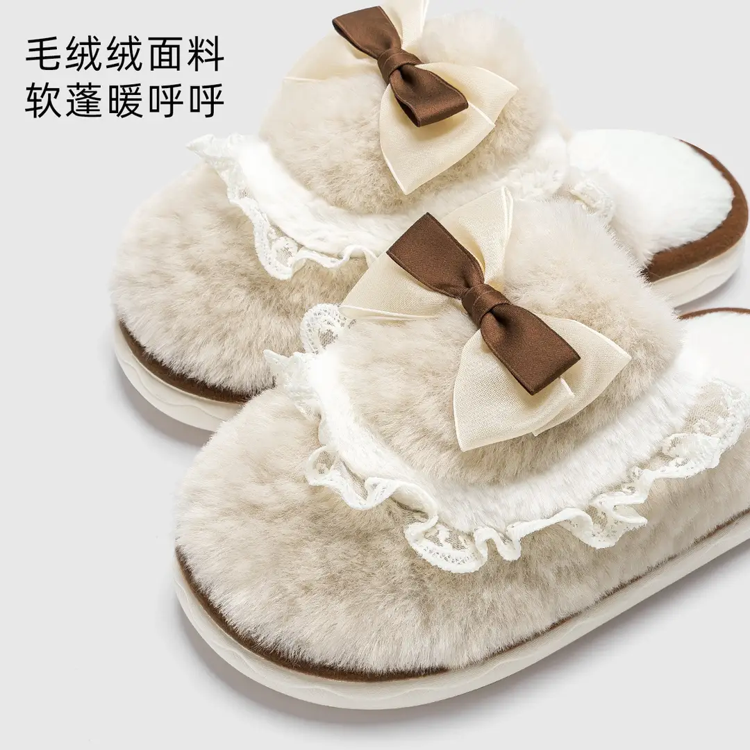 Plush Cotton Slippers for Women, Autumn and Winter, Girly Style, Indoor Home Slippers, 2026 New Model, Non-Slip, Warm Cotton Slippers - Image 7