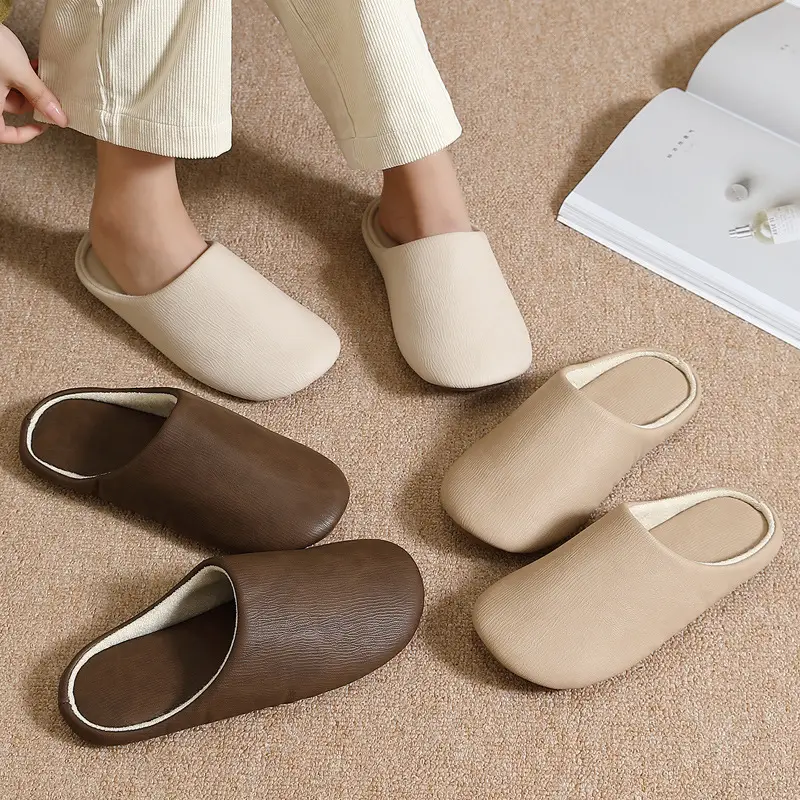 Brown Waterproof Cotton Slippers for Men Winter Warm Indoor Non-Slip - Image 15