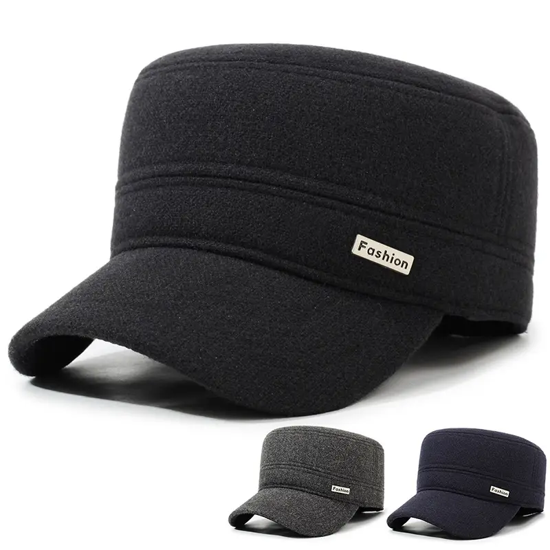 Men Black Cotton Winter Cap with Ear Protection - Image 4