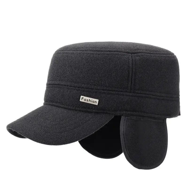 Men Black Cotton Winter Cap with Ear Protection - Image 7