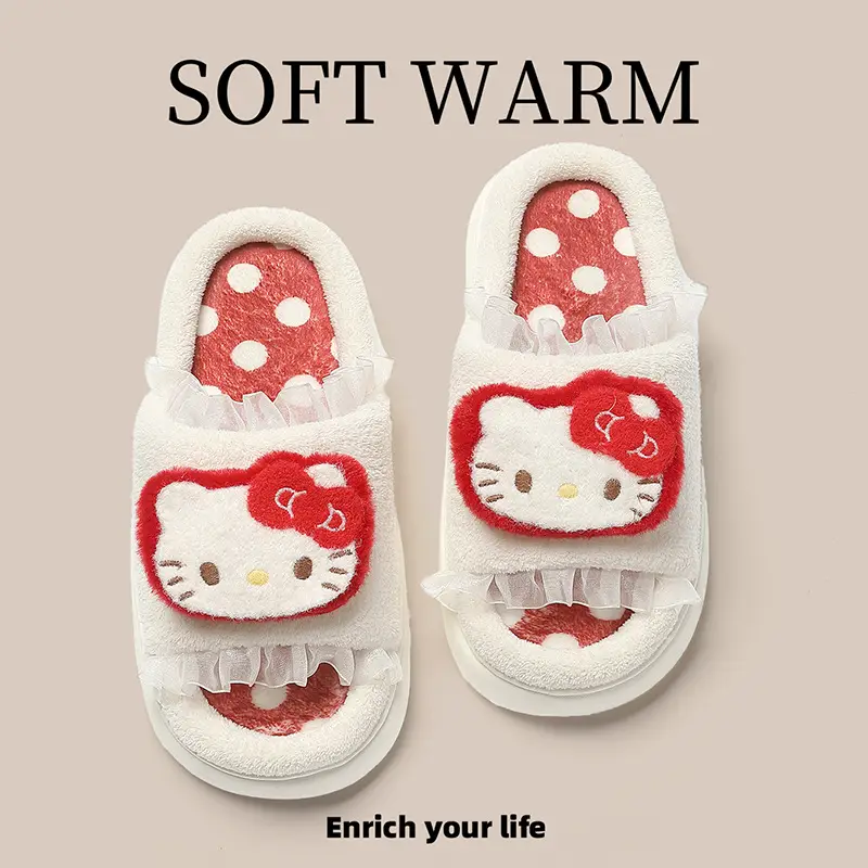 Women Open Toe Cotton Slippers Hello Kitty Spring Autumn